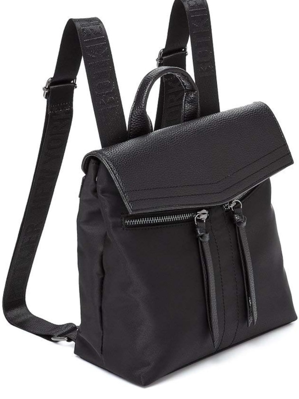 Botkier Mini Trigger Backpack Black Nylon Leather Flap Logo Strap -New